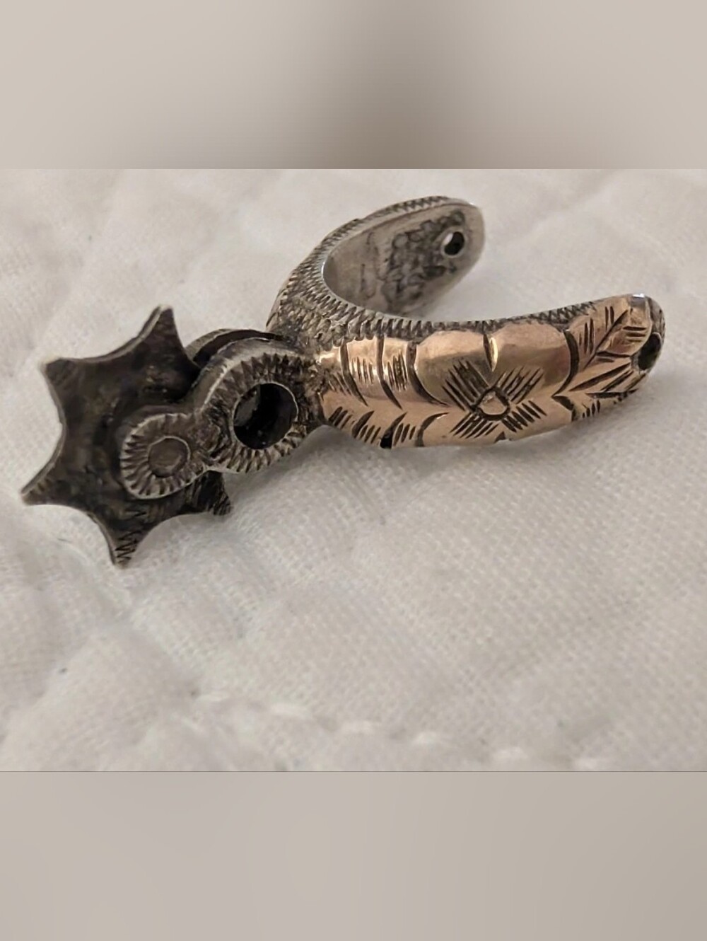 Vintage Mexican Sterling Silver & 18k Rose Gold Overlay Cowboy Spur Pendant